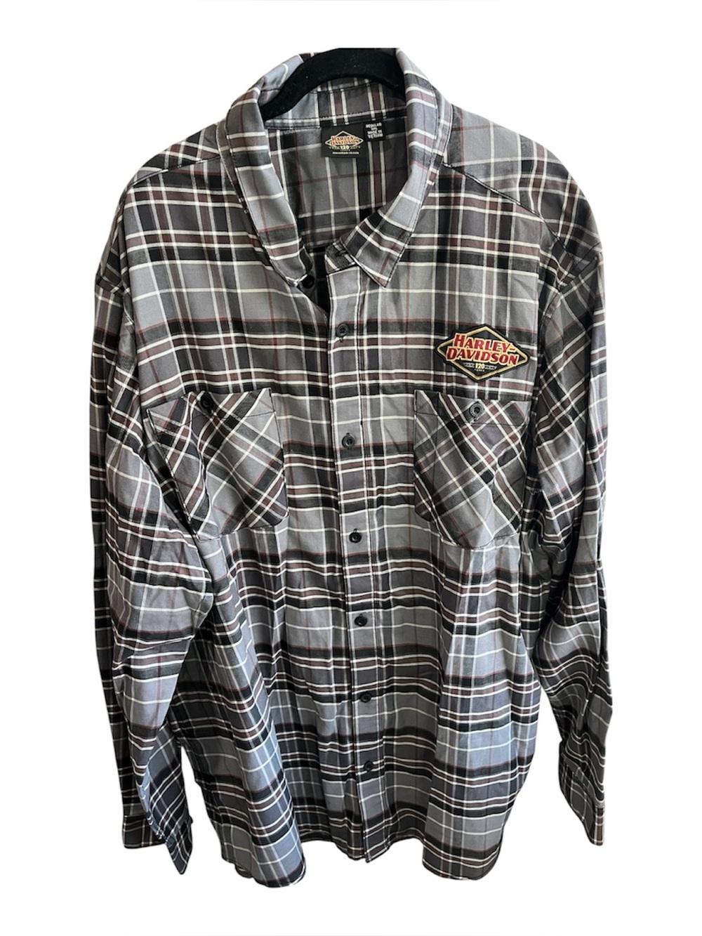 Harley Davidson 120th Anniversary Plaid Shirt Grey 3XL Mens